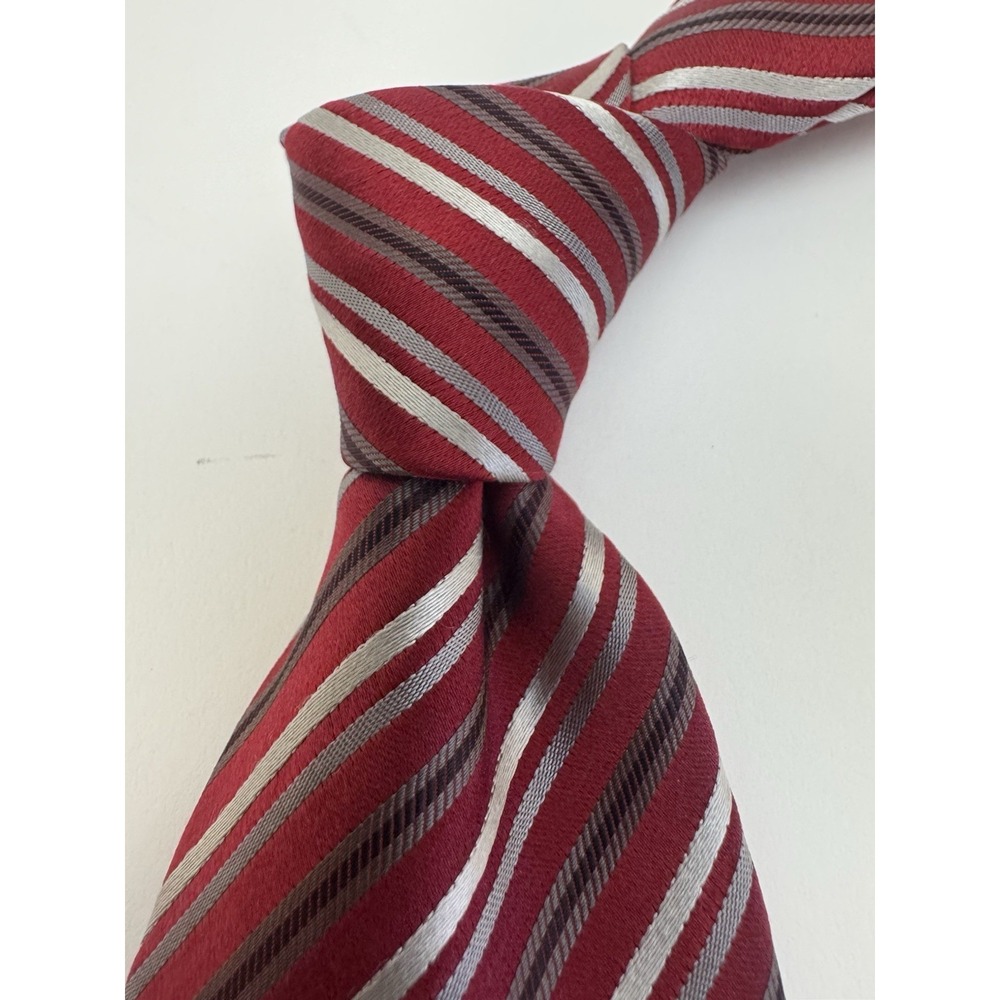 Armani Collezione Red Silver Rep Stripe Silk Neck Tie Made In Italy EXC
